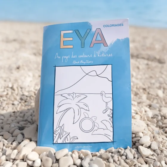 Couverture du livre de coloriages d'Eya au pays des conteurs d'histoires. Collection DENADDA