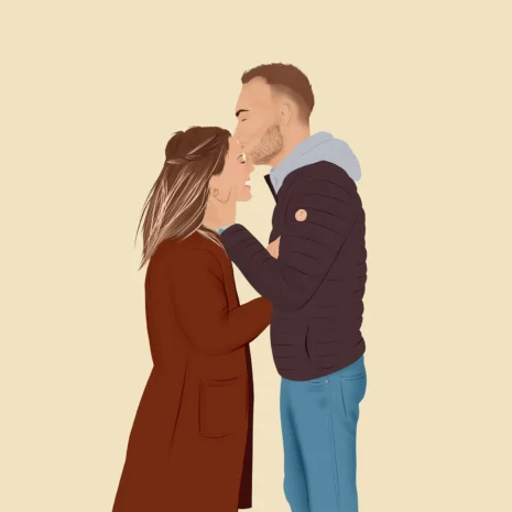 Illustration personnalisée d'un couple s'embrassant tendrement. Denadda