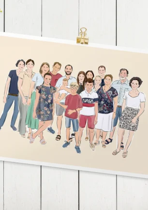 Affiche dessin famille nombreuse personnalisé par DENADDA.