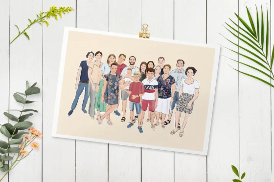 Affiche dessin famille nombreuse personnalisé par DENADDA.