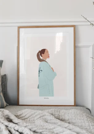 Illustration minimaliste personnalisée de Angelina Jolie. Un portrait sans visage personnalisé par Denadda.