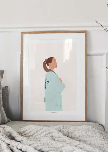 Illustration minimaliste personnalisée de Angelina Jolie. Un portrait sans visage d'un tableau personnalisé par Denadda.