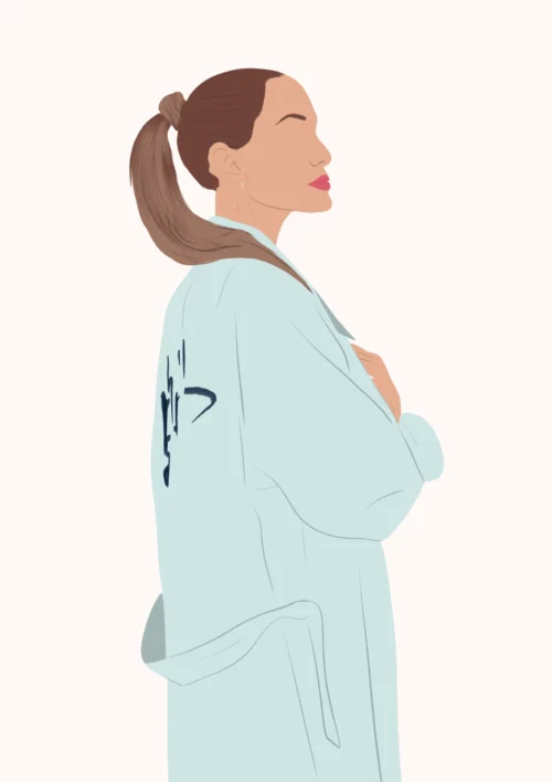 Portrait minimaliste d'une femme, un dessin sans visage à partir d'une photo. Une illustration minimaliste personnalisée par Denadda.