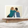 Affiche d'une illustration personnalisée d'un couple qui s'enlace comme décoration d'intérieur pour une chambre. Une oeuvre personnalisée par Denadda.