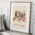 Illustration d'une famille de 8 personnes personnalisée avec une citation. Tableau personnalisé par Denadda.