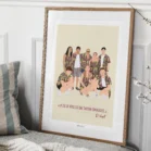 Illustration d'une famille de 8 personnes personnalisée avec une citation. Tableau personnalisé par Denadda.
