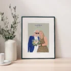 Illustration personnalisée d'un couple avec prénoms et date. Un portrait de couple illustré par Denadda.