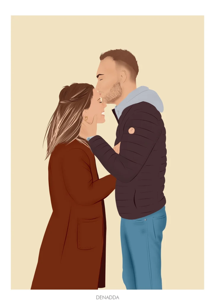 Illustration personnalisée d'un couple amoureux après personnalisation par Denadda.