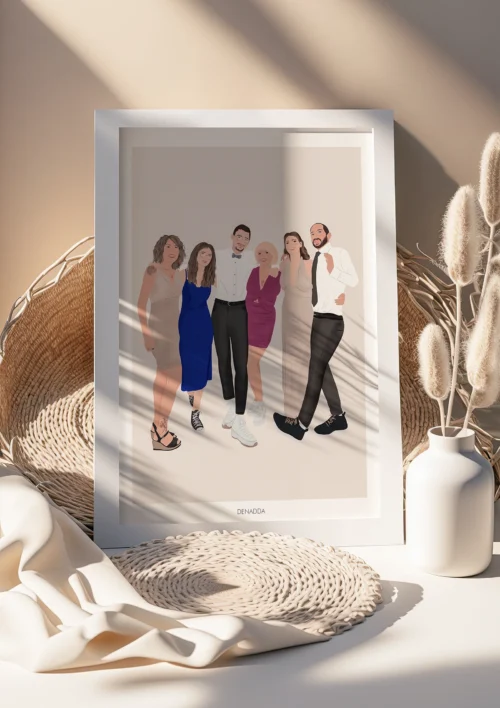 Illustration personnalisée famille Illustration personnalisée d'une famille de 6 personnes. Un cadre personnalisé par Denadda.