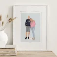 Portrait d'un couple personnalisé avec un chien. Une affiche personnalisée par Denadda.