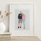 Portrait d'un couple personnalisé avec un chien. Une affiche personnalisée par Denadda.