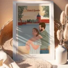 Tableau de couple en illustration personnalisée à la ville de Toulouse. Une création de Denadda