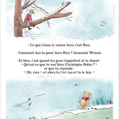 Illustration Winnie l’ourson et Jean-Christophe, ne rien faire. Une affiche de Denadda inspirée par A.A. Milne & E.H. Shepard.