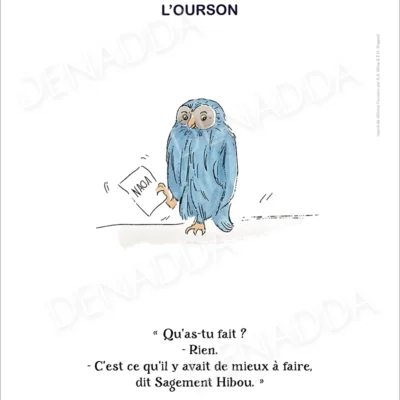 Affiche Maître Hibou de Winnie l'ourson. Une illustration de Denadda inspirée par A.A. Milne & E.H. Shepard.