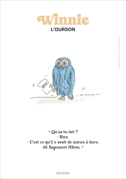 Affiche Maître Hibou de Winnie l'ourson. Une illustration de Denadda inspirée par A.A. Milne & E.H. Shepard.