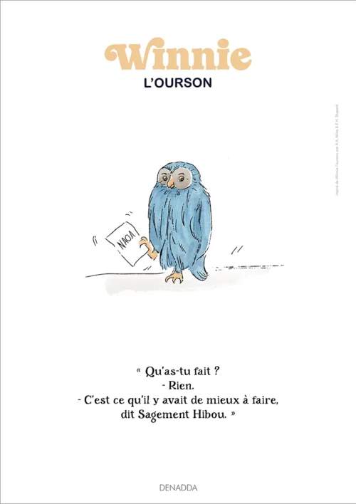 Affiche Maître Hibou de Winnie l'ourson. Une illustration de Denadda inspirée par A.A. Milne & E.H. Shepard.