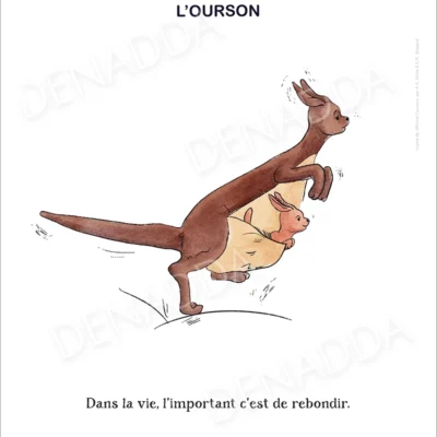 Affiche Maman et Petit Gourou de Winnie l'ourson. Une illustration de Denadda inspirée par A.A. Milne & E.H. Shepard.