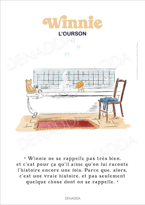 Affiche Winnie l'ourson dans la salle de bain Affiche Winnie l'ourson dans la salle de bain. Une illustration de Denadda inspirée par A.A. Milne & E.H. Shepard.