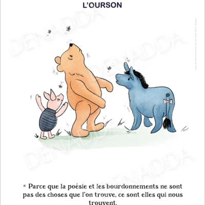 Affiche Winnie l'ourson et la poésie. Une illustration de Denadda inspirée par A.A. Milne & E.H. Shepard.