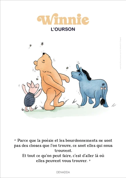 Affiche Winnie l'ourson et la poésie. Une illustration de Denadda inspirée par A.A. Milne & E.H. Shepard.