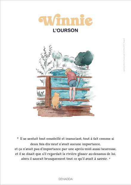 Affiche Winnie l'ourson, le pont et la rivière. Une illustration de Denadda inspirée par A.A. Milne & E.H. Shepard.