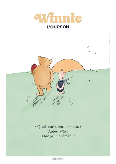 Affiche Winnie l'ourson et Porcinet, au coucher du soleil. Une illustration de Denadda inspirée par A.A. Milne & E.H. Shepard.
