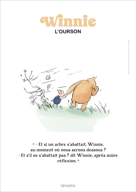 Affiche Winnie l’ourson et Porcinet, le vent souffle. Une illustration de Denadda inspirée par A.A. Milne & E.H. Shepard.