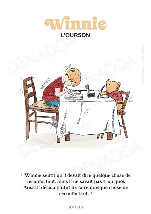 Affiche Winnie l'ourson - Le réconfort Affiche Winnie l'ourson le réconfort. Une illustration de Denadda inspirée par A.A. Milne & E.H. Shepard.