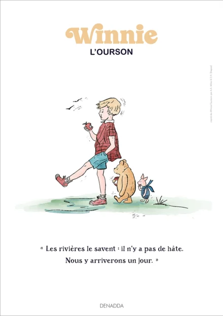 Affiche Winnie l'ourson, Jean Christophe et Porcinet sur le chemin. Une illustration de Denadda inspirée par A.A. Milne & E.H. Shepard.