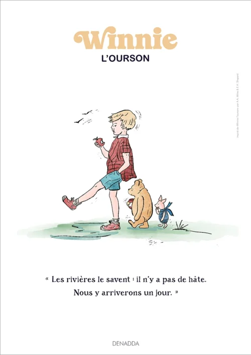 Affiche Winnie l'ourson, Jean Christophe et Porcinet sur le chemin. Une illustration de Denadda inspirée par A.A. Milne & E.H. Shepard.