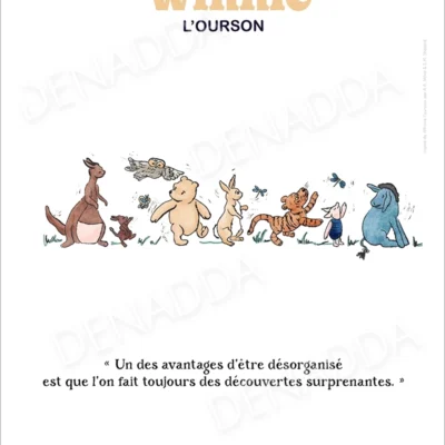 Affiche Winnie l'ourson et ses amis. Une illustration de Denadda inspirée par A.A. Milne & E.H. Shepard.