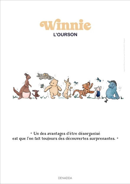 Affiche Winnie l'ourson et ses amis. Une illustration de Denadda inspirée par A.A. Milne & E.H. Shepard.