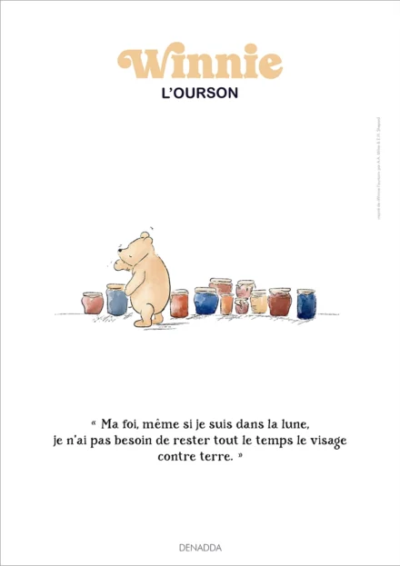 Affiche Winnie l'ourson et ses pots de miel. Une illustration de Denadda inspirée par A.A. Milne & E.H. Shepard.