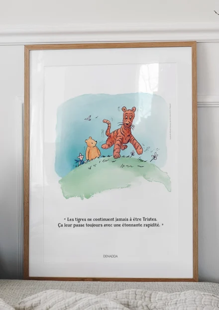 Cadre Tigrou avec citation de Winnie l'ourson. Une illustration de Denadda inspirée par A.A. Milne & E.H. Shepard.