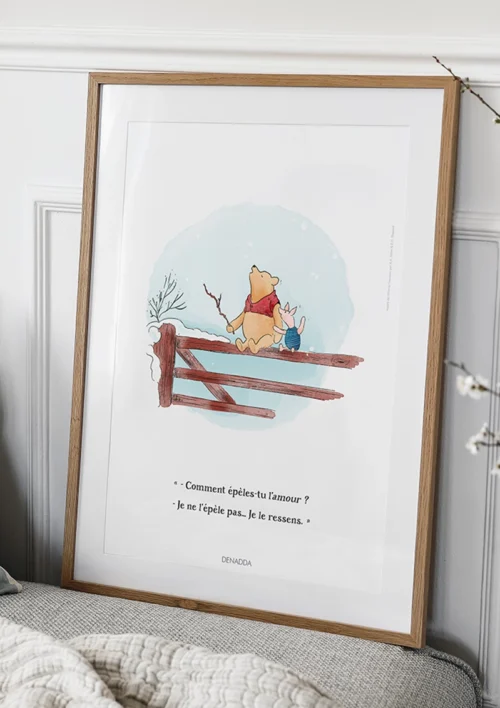 Cadre Winnie l'ourson et l'amour Cadre Winnie l'ourson et l'amour. Une illustration de Denadda inspirée par A.A. Milne & E.H. Shepard.