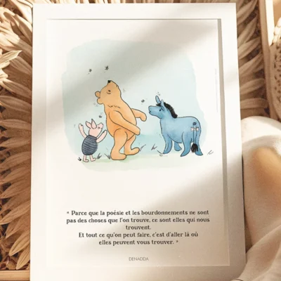 Cadre Winnie l'ourson et la poésie. Une illustration de Denadda inspirée par A.A. Milne & E.H. Shepard.