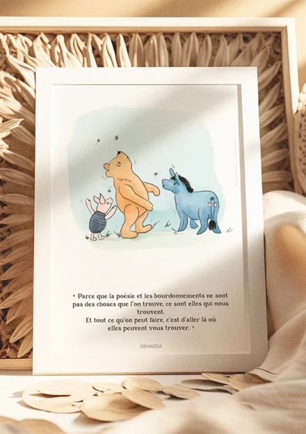 Cadre Winnie l'ourson et la poésie. Une illustration de Denadda inspirée par A.A. Milne & E.H. Shepard.