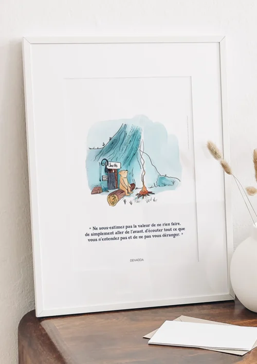 Cadre Winnie l'ourson devant sa maison Cadre Winnie l'ourson devant sa maison. Une illustration de Denadda inspirée par A.A. Milne & E.H. Shepard.