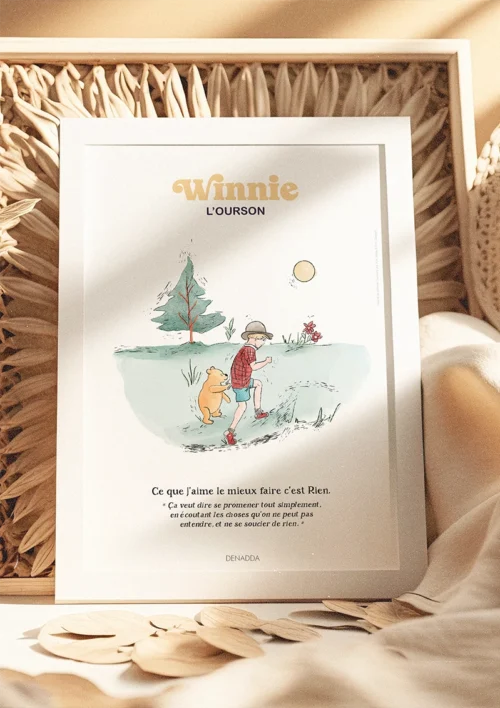 Cadre Winnie l'ourson - Promenade dans la forêt des rêves bleus Cadre Winnie l'ourson et Jean Christophe, promenade dans la forêt des rêves bleus. Une illustration de Denadda inspirée par A.A. Milne & E.H. Shepard.