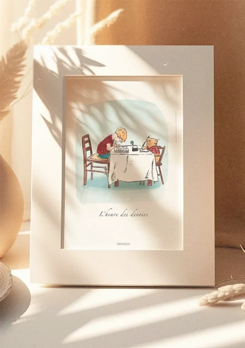 Cadre Winnie l'ourson - L'heure des devoirs Cadre Winnie l'ourson, l'heure des devoirs. Une affiche de Denadda inspirée par A.A. Milne & E.H. Shepard.