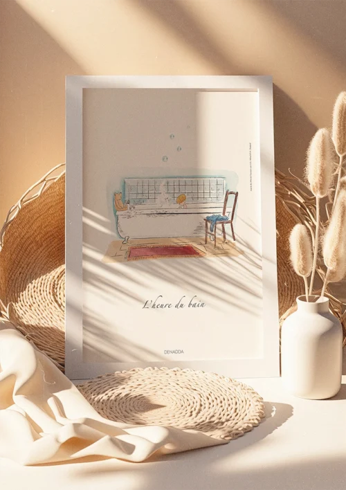 Cadre Winnie l'ourson - L'heure du bain Affiche Winnie l'ourson, l'heure du bain. Une illustration de Denadda inspirée par A.A. Milne & E.H. Shepard.