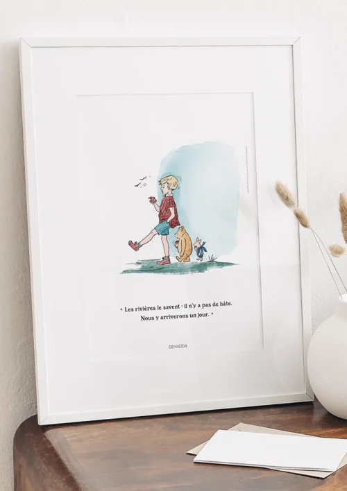Cadre Winnie l'ourson et le chemin Cadre Winnie l'ourson, Jean Christophe et Porcinet sur le chemin. Une illustration de Denadda inspirée par A.A. Milne & E.H. Shepard.