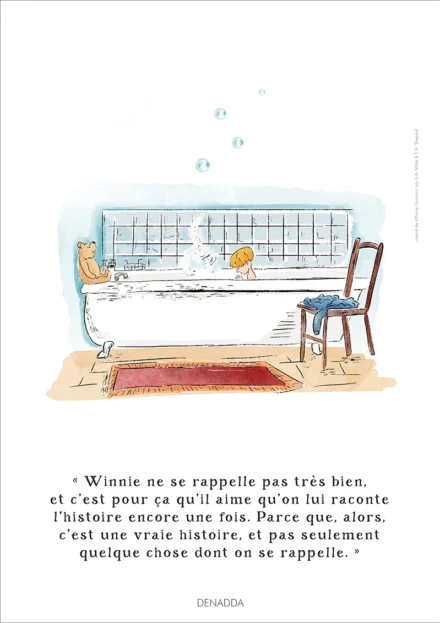Illustration Winnie l'ourson dans la salle de bain. Une affiche de Denadda inspirée par A.A. Milne & E.H. Shepard.