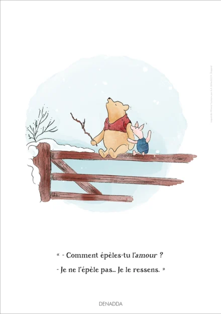 Illustration Winnie l'ourson et l'amour. Une affiche de Denadda inspirée par A.A. Milne & E.H. Shepard.
