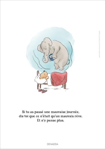 Illustration Winnie l'ourson et l'Éfélant. Une affiche de Denadda inspirée par A.A. Milne & E.H. Shepard.