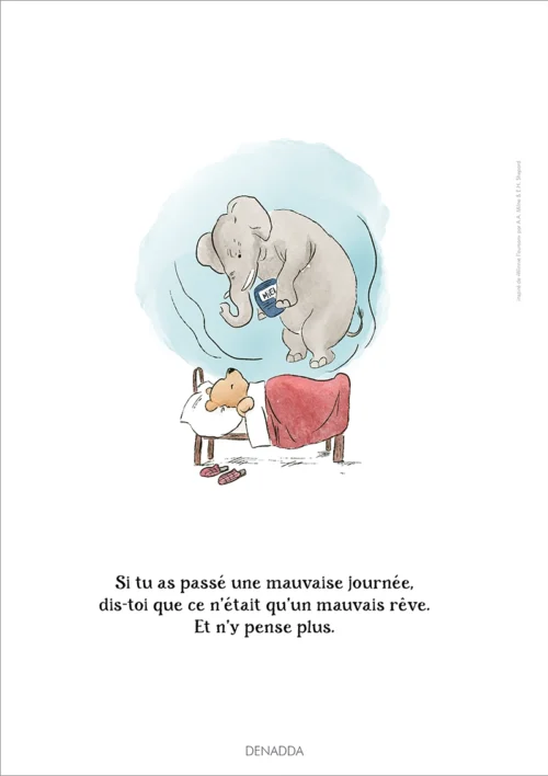 Illustration Winnie l'ourson et l'Éfélant. Une affiche de Denadda inspirée par A.A. Milne & E.H. Shepard.