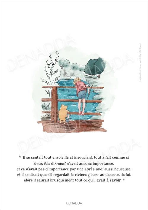 Illustration Winnie l'ourson - Le pont et la rivière Illustration Winnie l'ourson, le pont et la rivière. Une affiche de Denadda inspirée par A.A. Milne & E.H. Shepard.