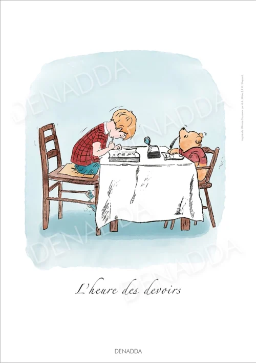 Illustration Winnie l'ourson - L'heure des devoirs Illustration Winnie l'ourson, l'heure des devoirs. Une affiche de Denadda inspirée par A.A. Milne & E.H. Shepard.