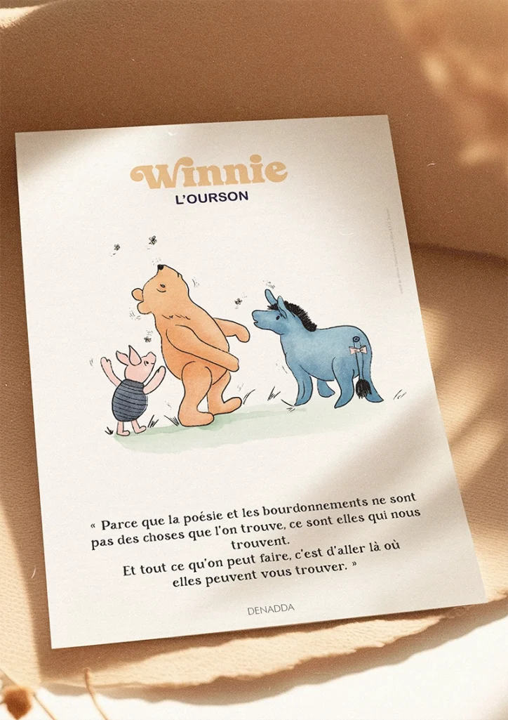 Poster Winnie l'ourson et la poésie. Une illustration de Denadda inspirée par A.A. Milne & E.H. Shepard.