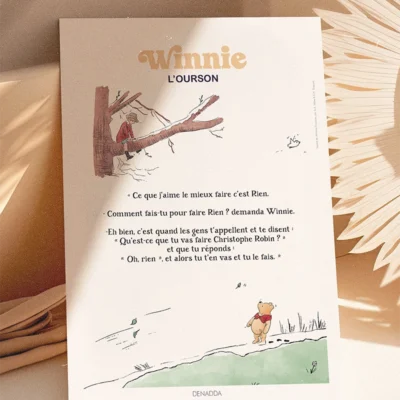 Poster Winnie l’ourson et Jean-Christophe, ne rien faire. Une illustration de Denadda inspirée par A.A. Milne & E.H. Shepard.